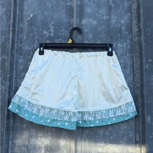 Women's White and Blue Lace Trim Shorts